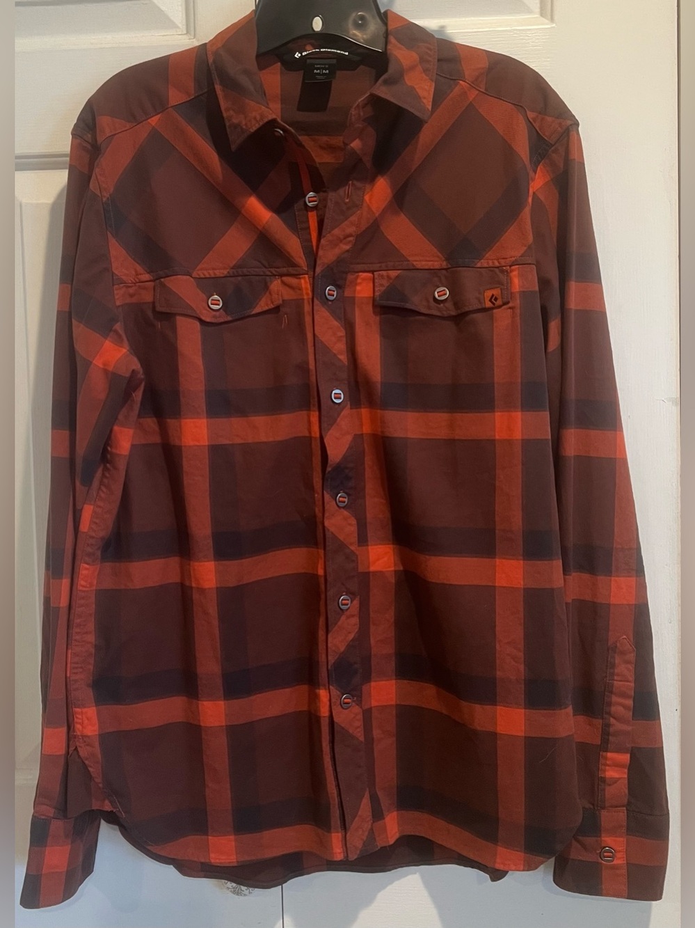 ⚫️Diamond💎Organic Cotton Orange, Black & Brown Plaid Button-Up Shirt